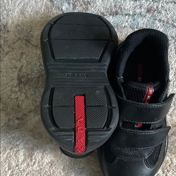 Prada Toddler Black Sneakers with Red Accents - Picture 4 of 5
